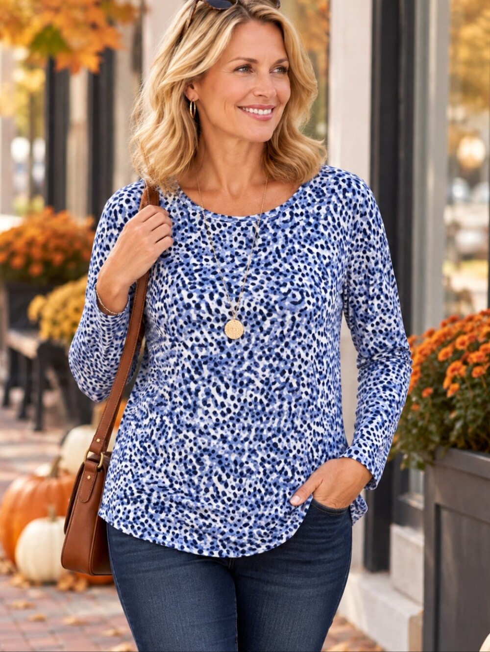Tommy Bahama Blue Animal Print 100% Cotton Long Sleeve Top Size M